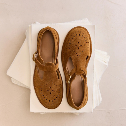 Bernsteinfarbene Wildlederschuhe für Damen
