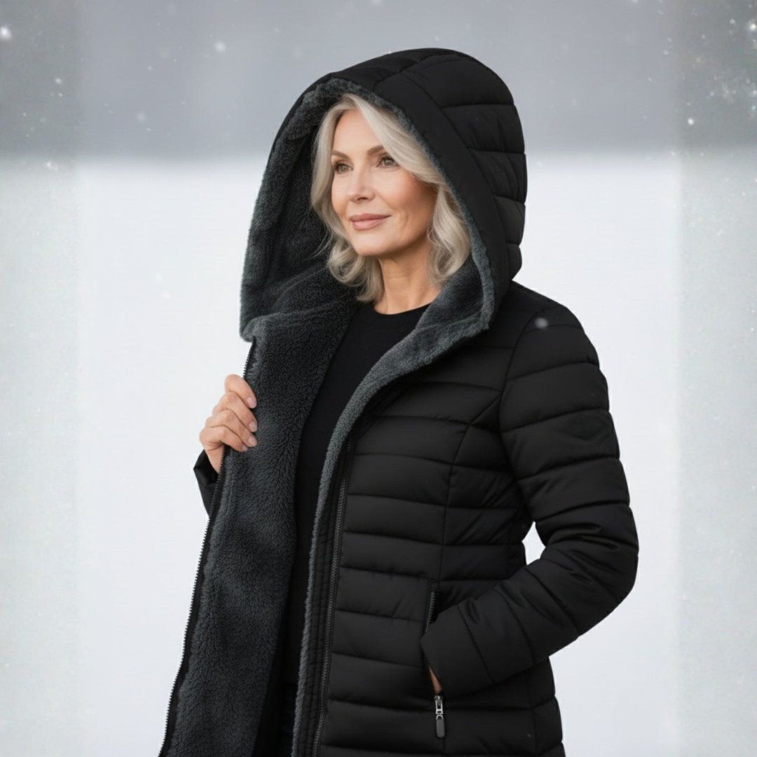Langer, mit Fleece gefütterter Steppmantel
