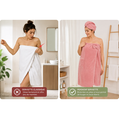Peignoir de Bain Absorbant avec Bonnet Séchage Intégré