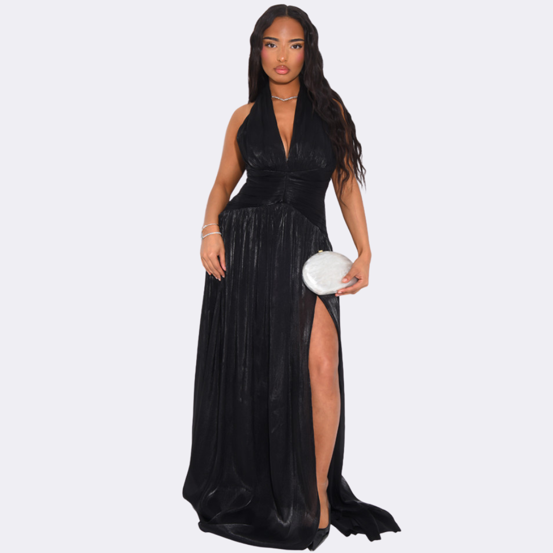 Robe Longue Satinée Dos Nu à Fente