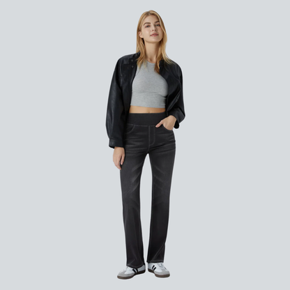 Bootcut-Jeans mit hoher Taille, Stretch und mehreren Taschen