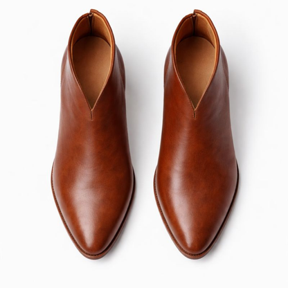 Bottines en cuir avec talon bloc et fermeture éclair