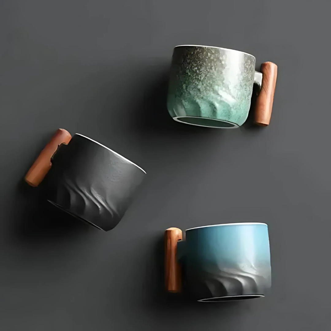 Tasses expresso vintage avec manche en bois