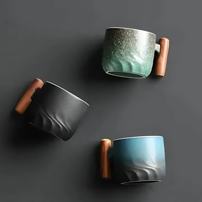 Tasses expresso vintage avec manche en bois