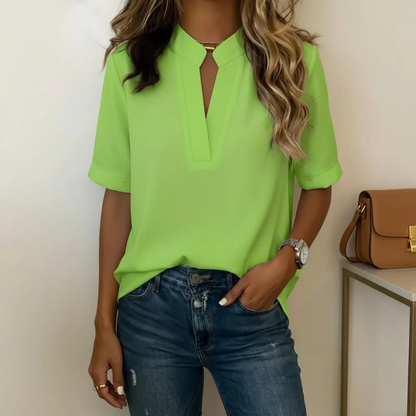 Blouse Femme Élégante à Col V avec Détail Doré