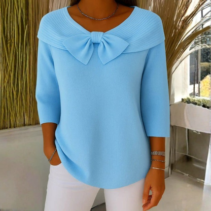 Damen-Wollpullover mit Knotenkragen