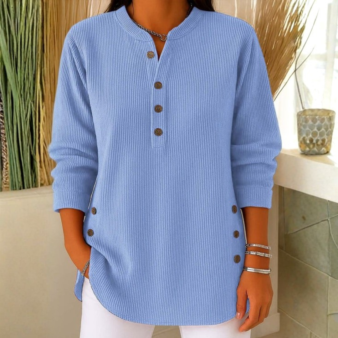 Sweat-shirt tricoté à manches longues avec patte de boutonnage pour femme