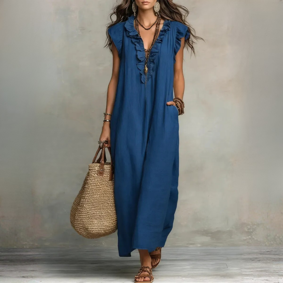 Langes, fließendes Boho-Kleid für elegante Damen im Sommer