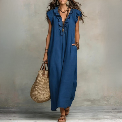 Langes, fließendes Boho-Kleid für elegante Damen im Sommer