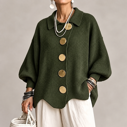 Cardigan Oversize Femme à Boutons Dorés