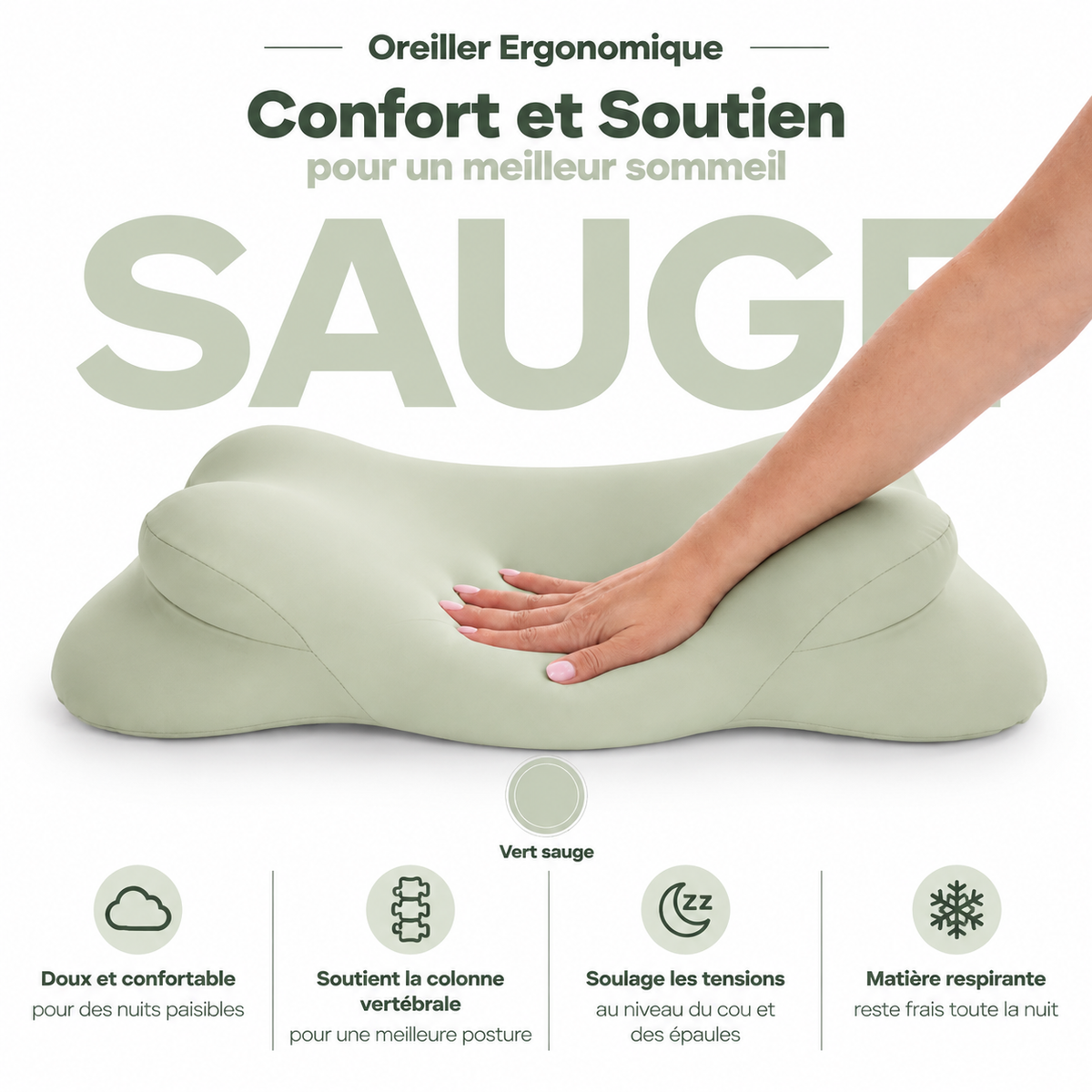 Oreiller Ergonomique à Zones de Soutien