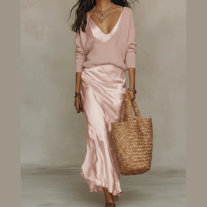 Robe satinée midi élégante