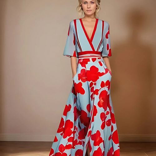 Robe longue portefeuille à fleurs