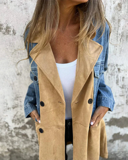 MARITES - MANTEAU EN DENIM ET EN CAMELO