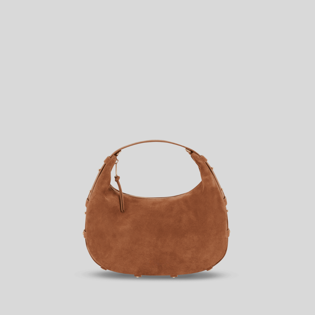 Halbmondförmige Tasche aus kaffeefarbenem Wildlederimitat