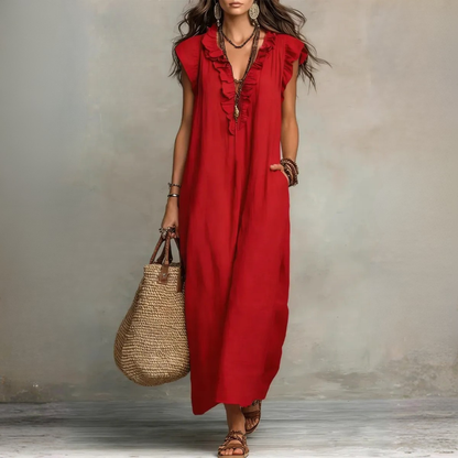 Langes, fließendes Boho-Kleid für elegante Damen im Sommer