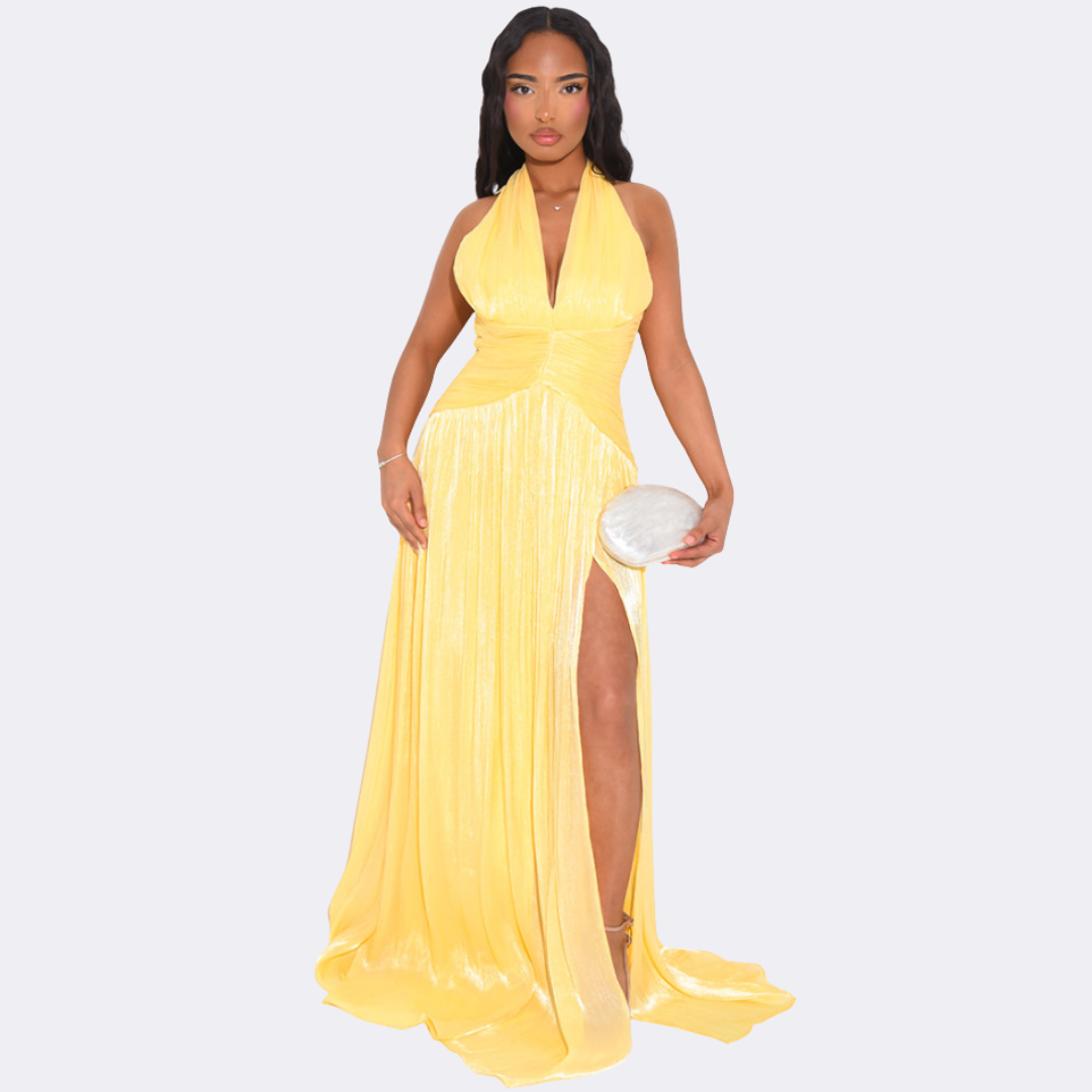 Robe Longue Satinée Dos Nu à Fente