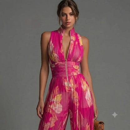 Combinaison florale fuchsia plissée élégante femme