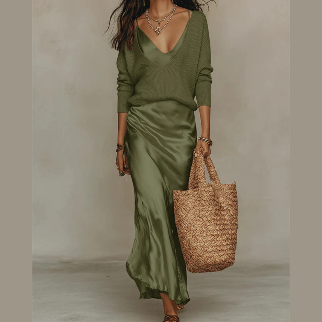 Robe satinée midi élégante