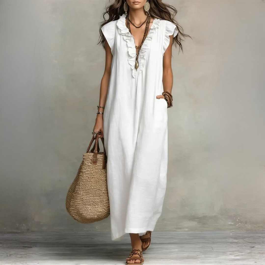 Langes, fließendes Boho-Kleid für elegante Damen im Sommer