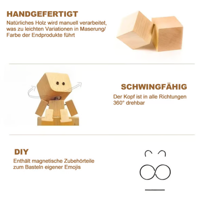 Bewegliche Holzfigur mit magnetischen Gesichtsausdrücken
