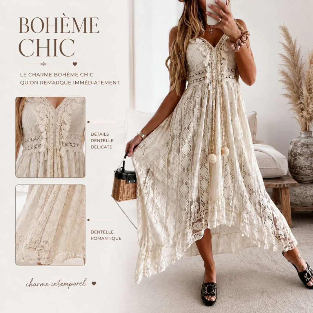 Langes, fließendes Sommerkleid aus Spitze – elegant und schick für Damen