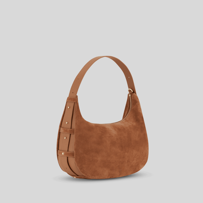 Halbmondförmige Tasche aus kaffeefarbenem Wildlederimitat