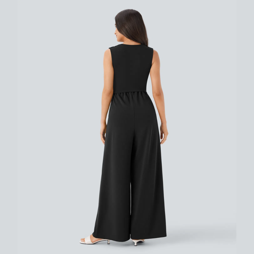 Eleganter ärmelloser Overall aus Satin