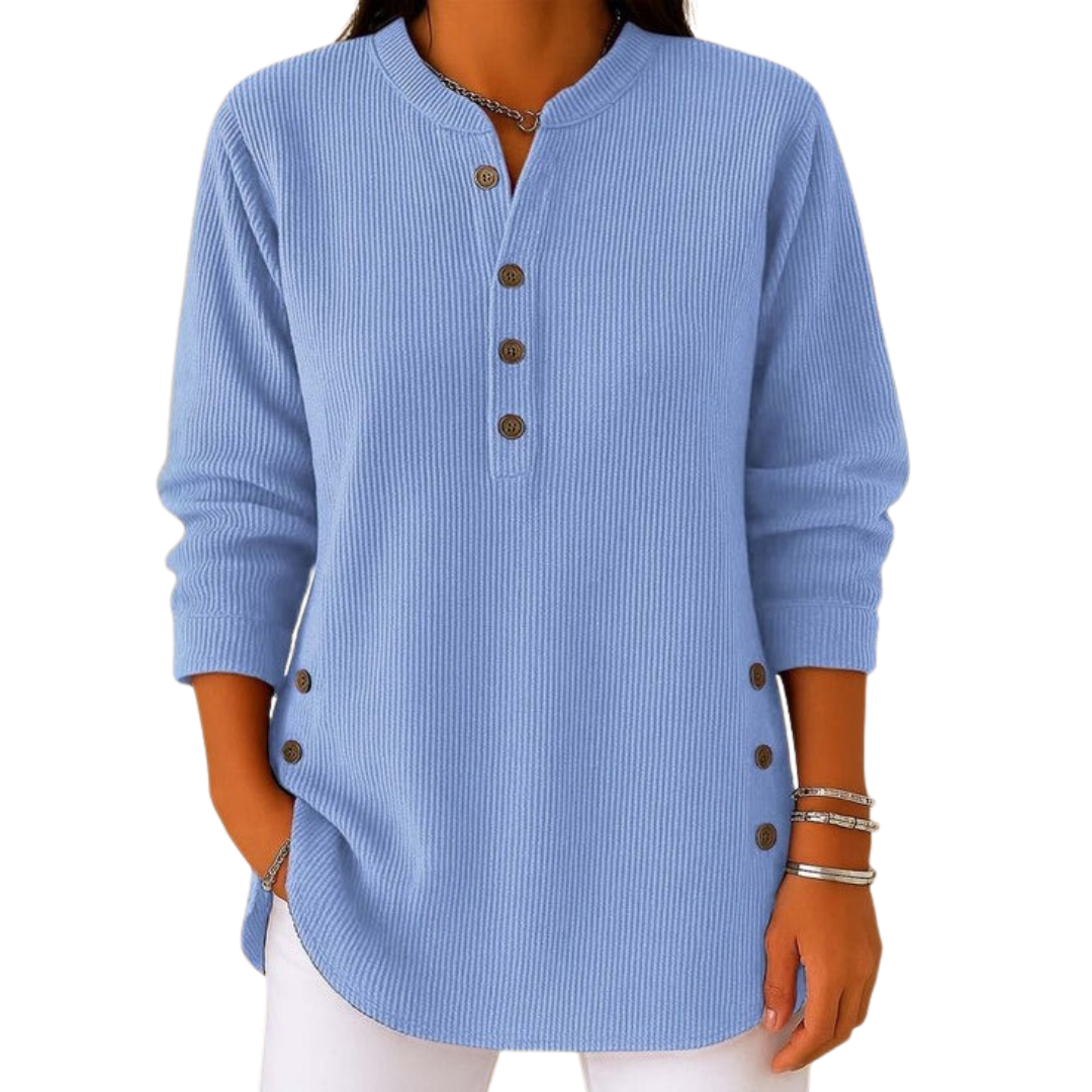 Sweat-shirt tricoté à manches longues avec patte de boutonnage pour femme