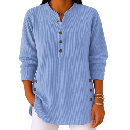 Sweat-shirt tricoté à manches longues avec patte de boutonnage pour femme