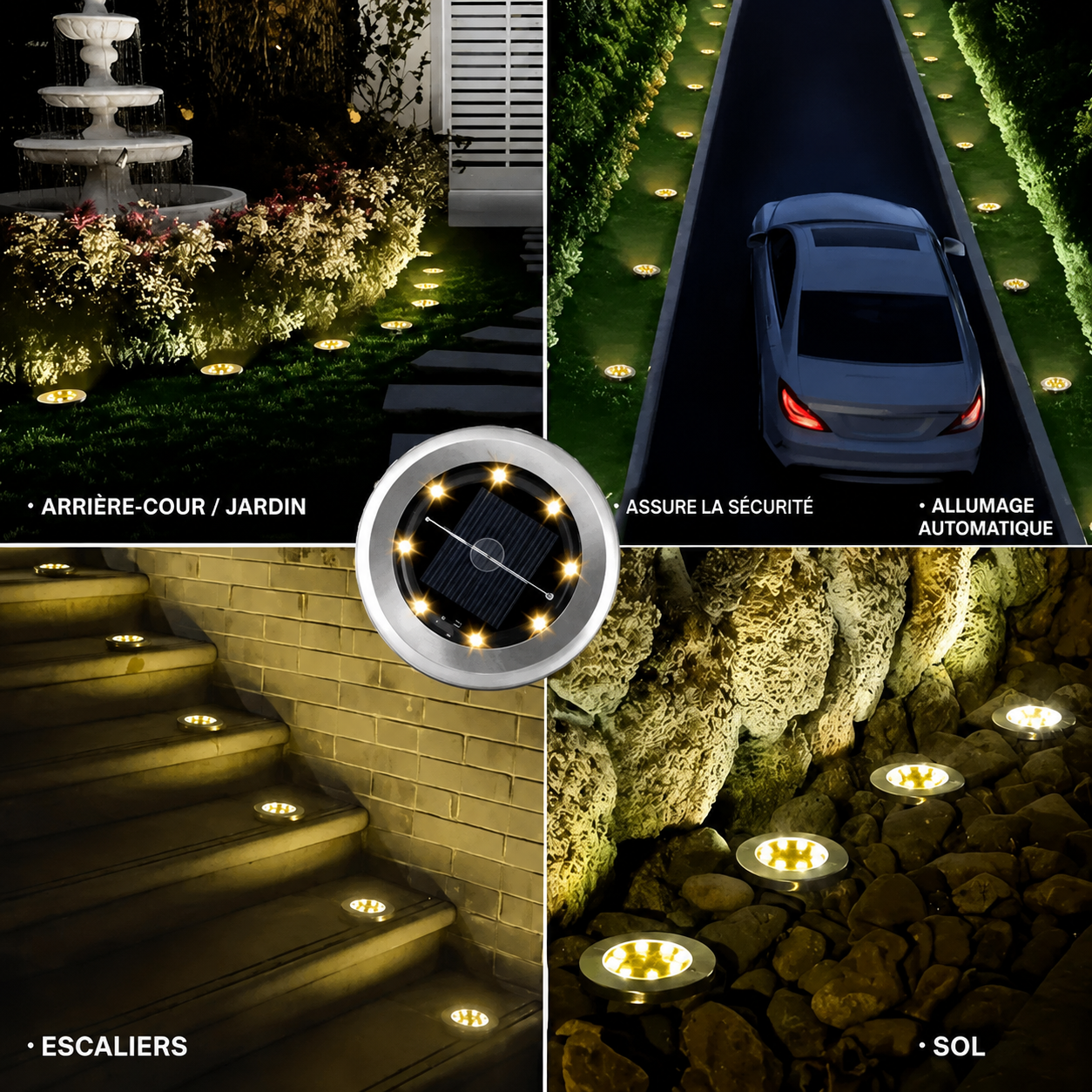 Lampe solaire extérieure LED en acier