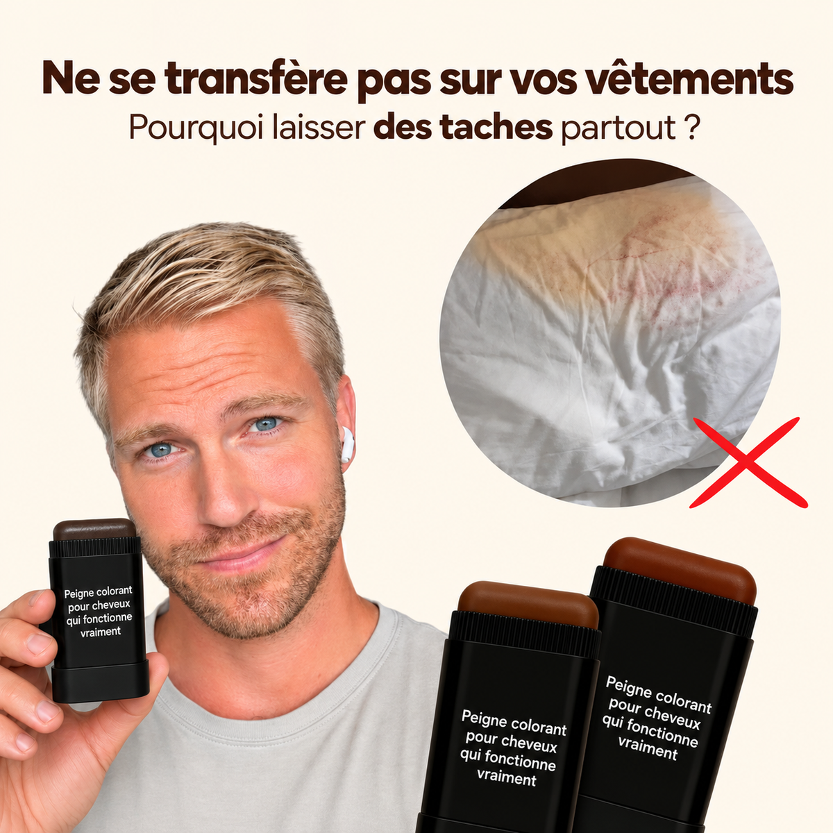 Stick couvrant cheveux gris homme