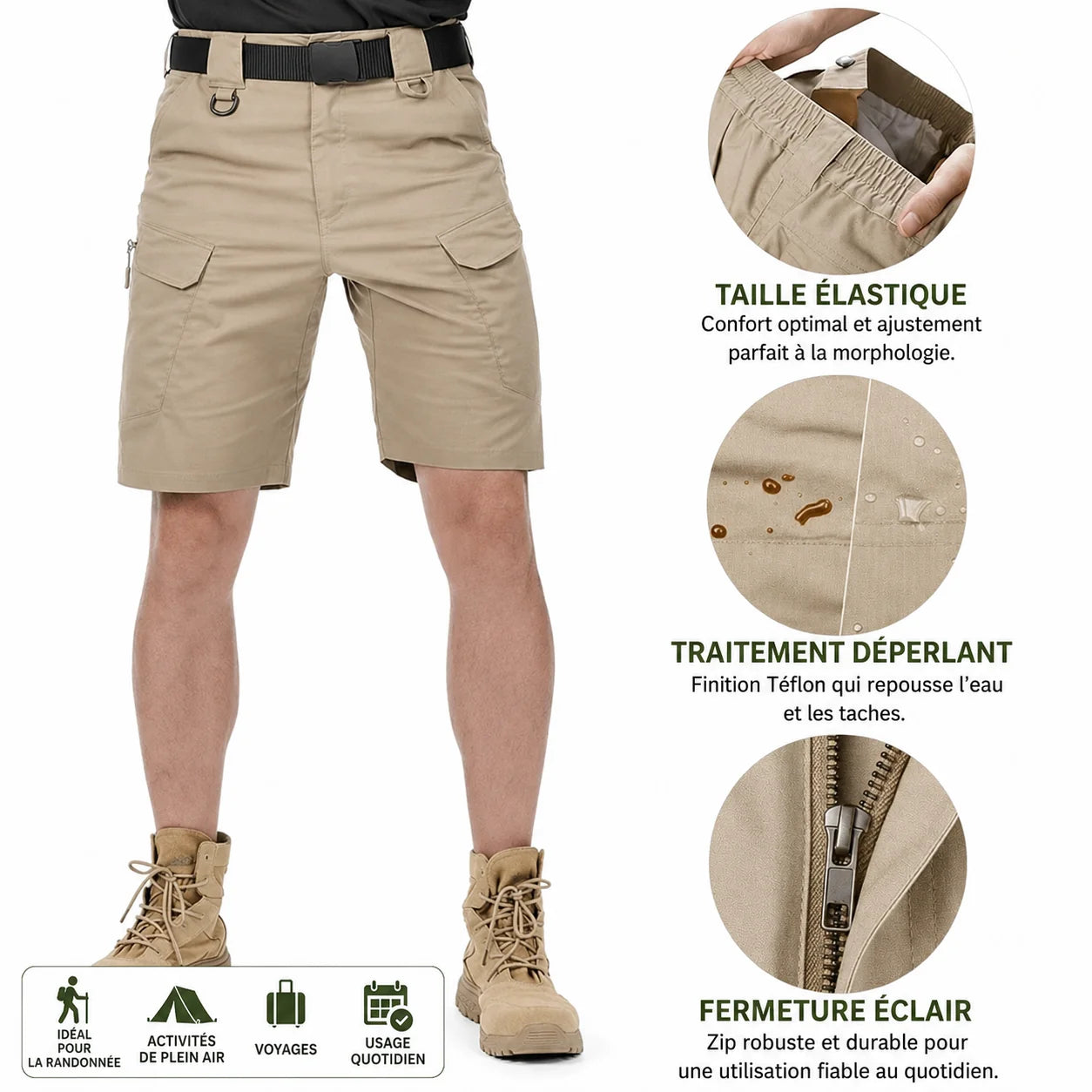Wasserdichte, dehnbare Cargo-Shorts für Herren