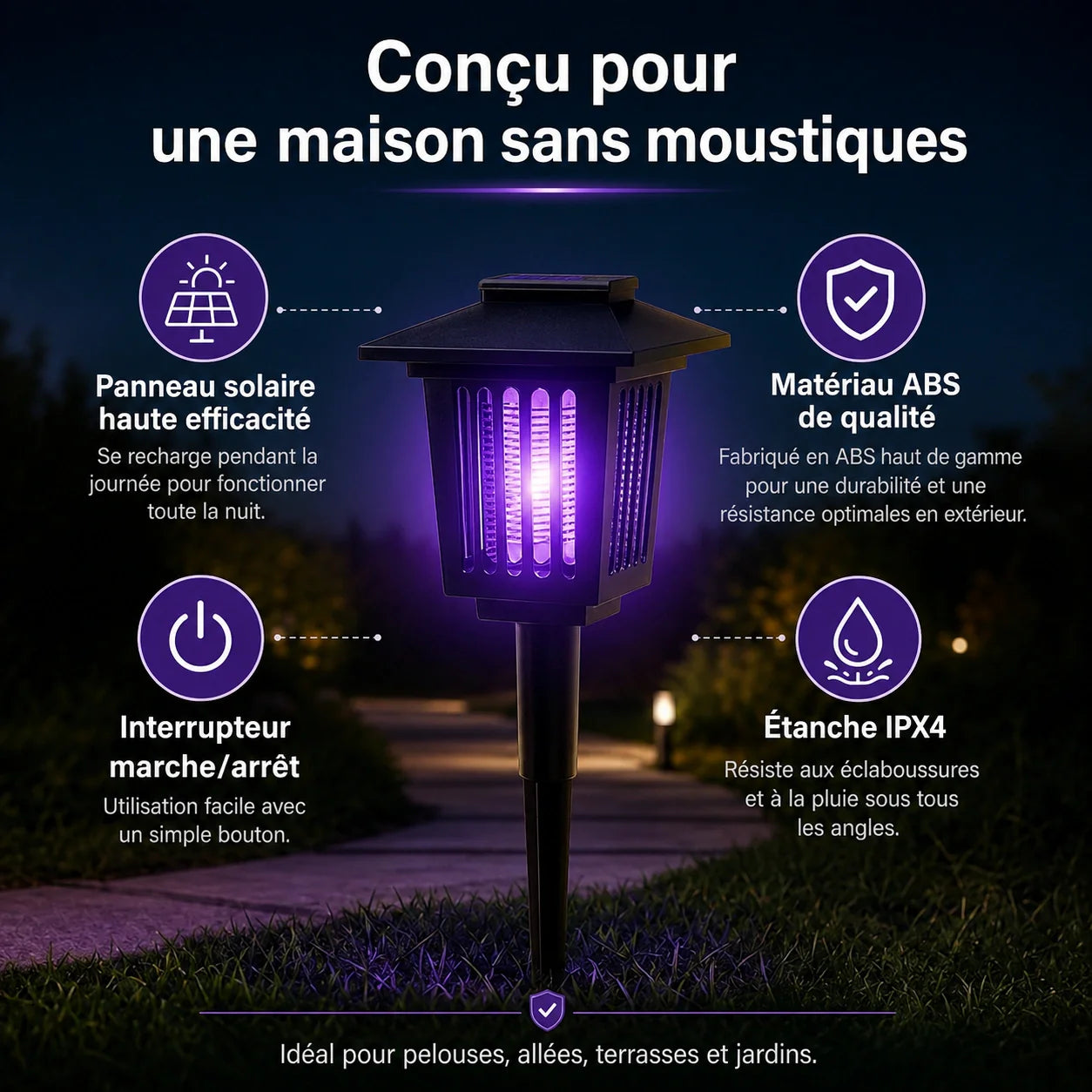 Lampe Solaire Anti-Insectes Extérieur
