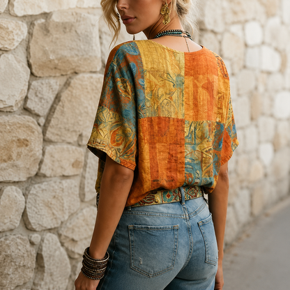 Vintage-Bluse für Damen mit Libellenmuster