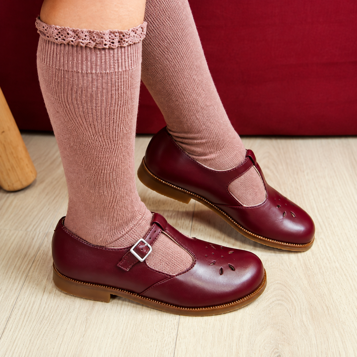 Chaussures Salomé en Cuir Bordeaux pour Enfant