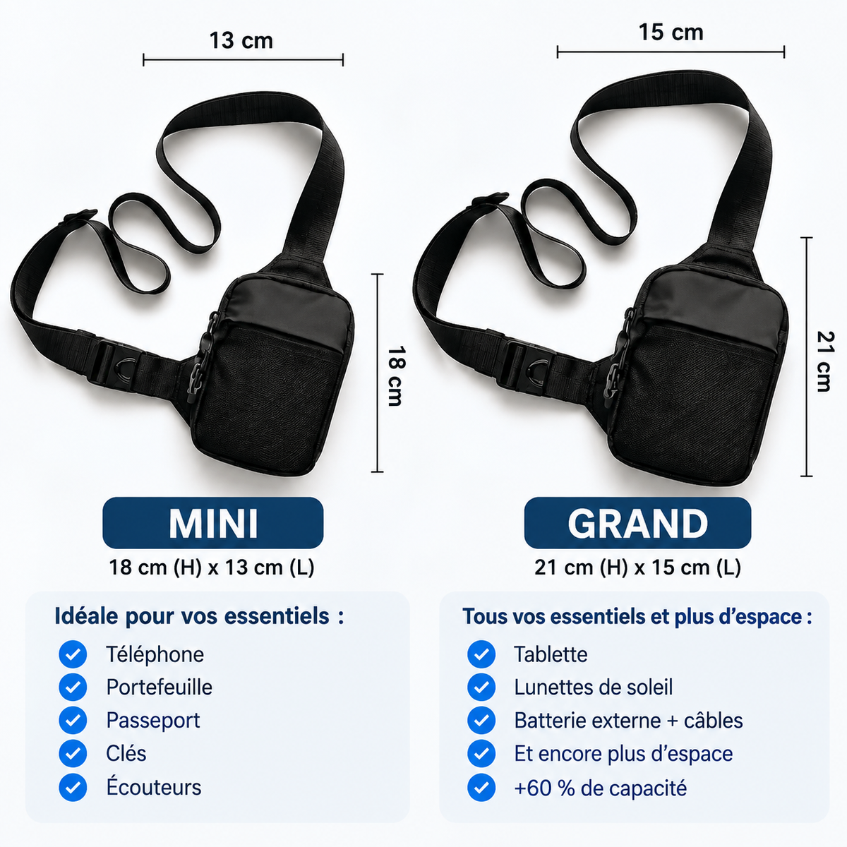 Sac bandoulière antivol compact avec protection RFID