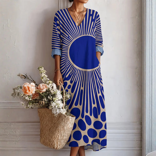 Robe Longue Fluide Femme à Motif Graphique Élégant
