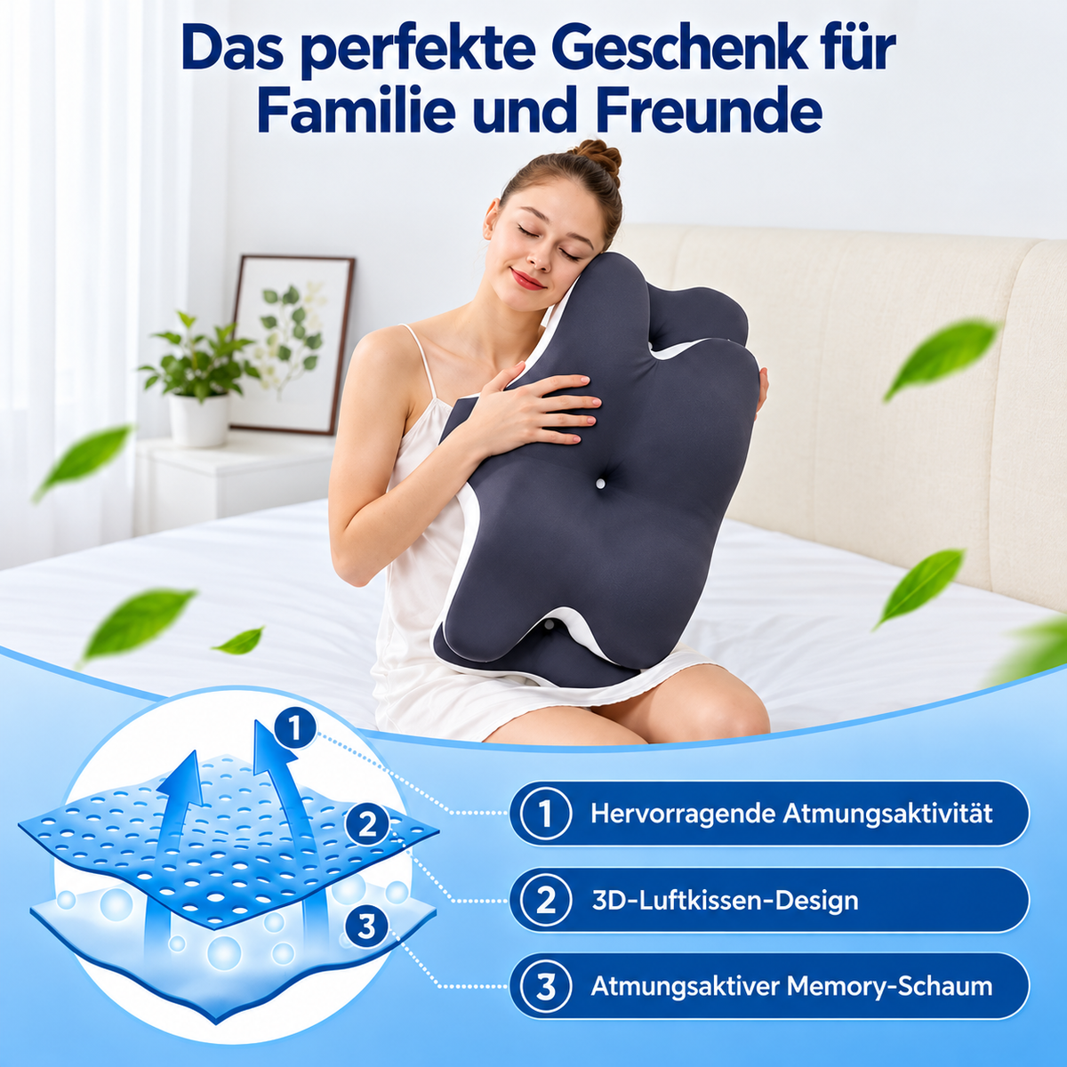 Ergonomisches Kissen mit Formgedächtnis und Kühlfunktion