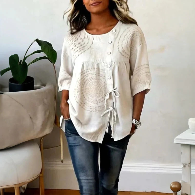 Blouse Vintage Décontractée à Lacets