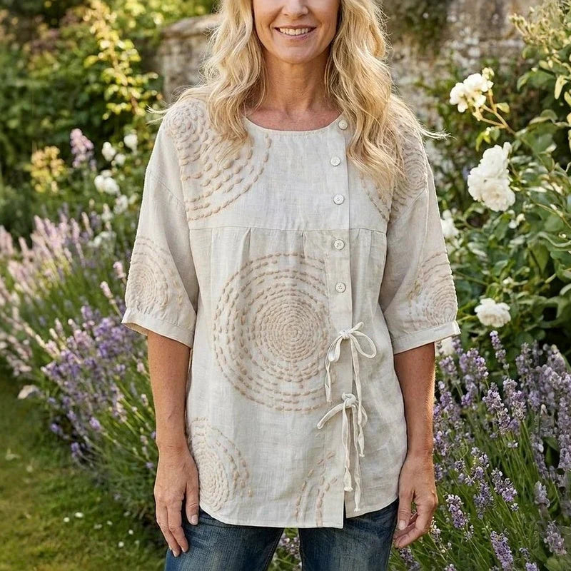 Blouse Vintage Décontractée à Lacets