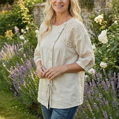 Blouse Vintage Décontractée à Lacets