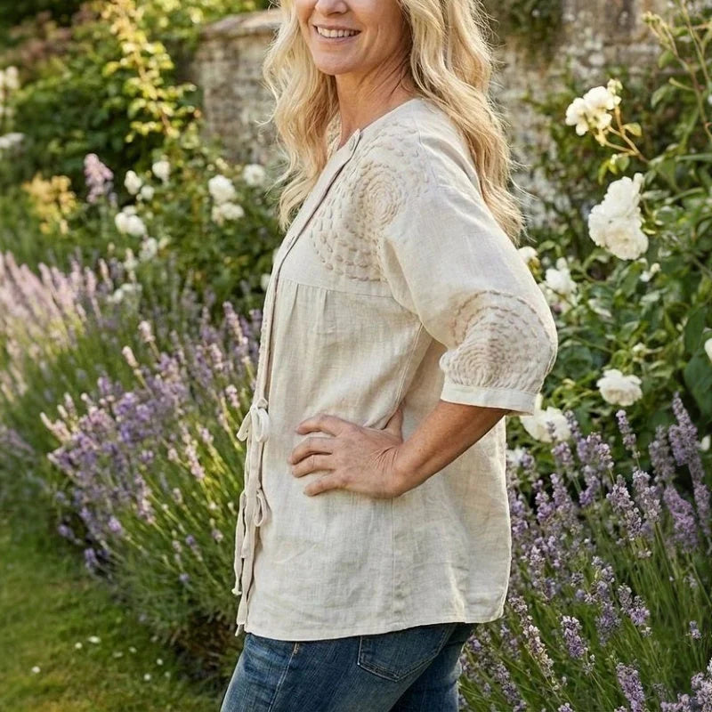 Blouse Vintage Décontractée à Lacets