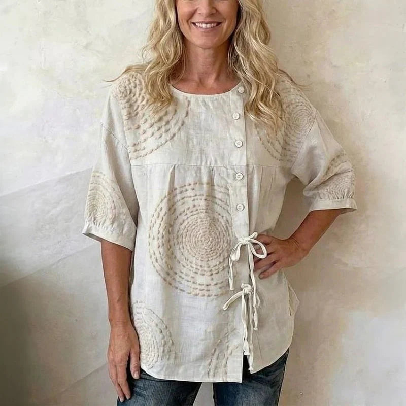 Blouse Vintage Décontractée à Lacets