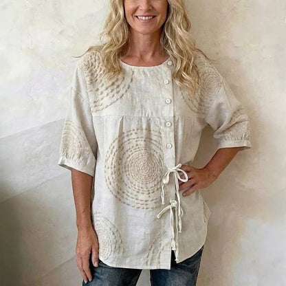 Blouse Vintage Décontractée à Lacets