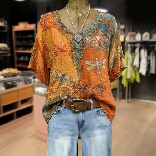 Vintage-Bluse für Damen mit Libellenmuster