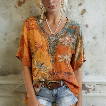 Vintage-Bluse für Damen mit Libellenmuster