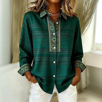 Elegante Damenbluse mit Federprint