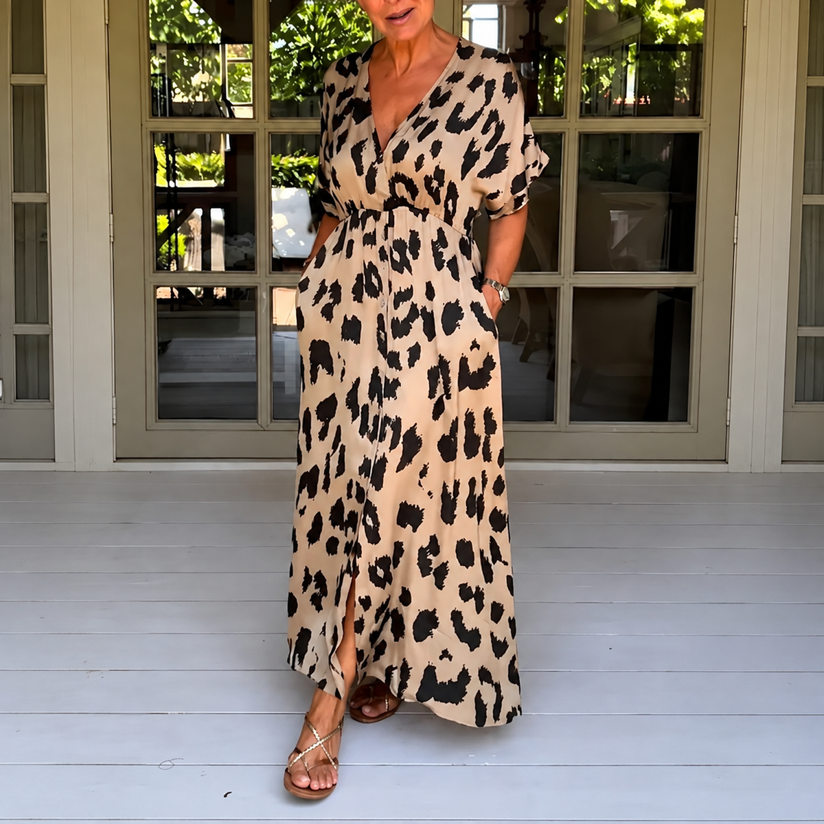 Langes Leopardenmuster-Kleid für Damen