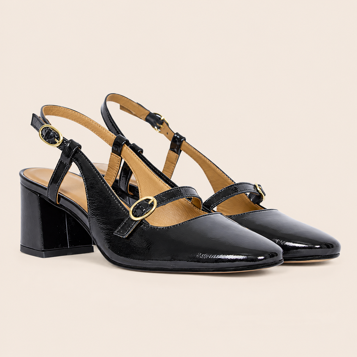 Escarpins Femme en Cuir Verni à Talon Carré Élégant